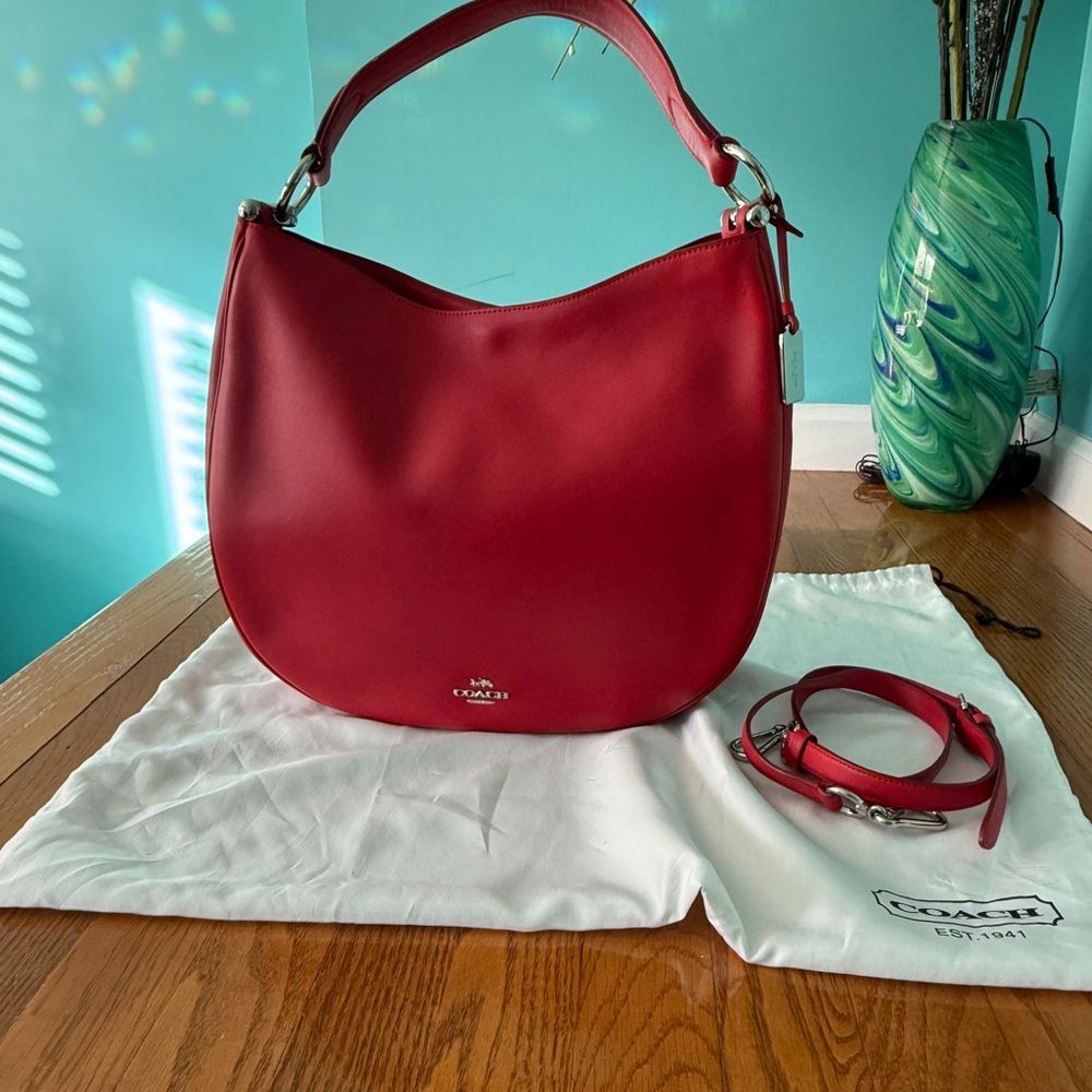 Coach Large Vibrant Red Hobo Shoulder Bag
